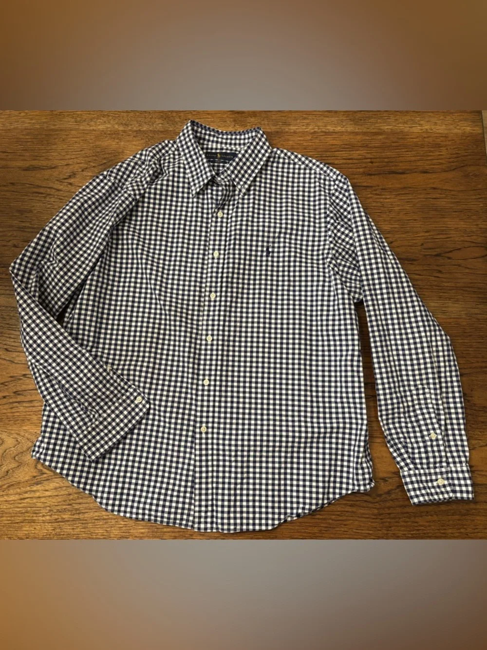 Ralph Lauren Men’s Slim Fit Blue White Gingham Button Down Shirt XXL Cotton Pony